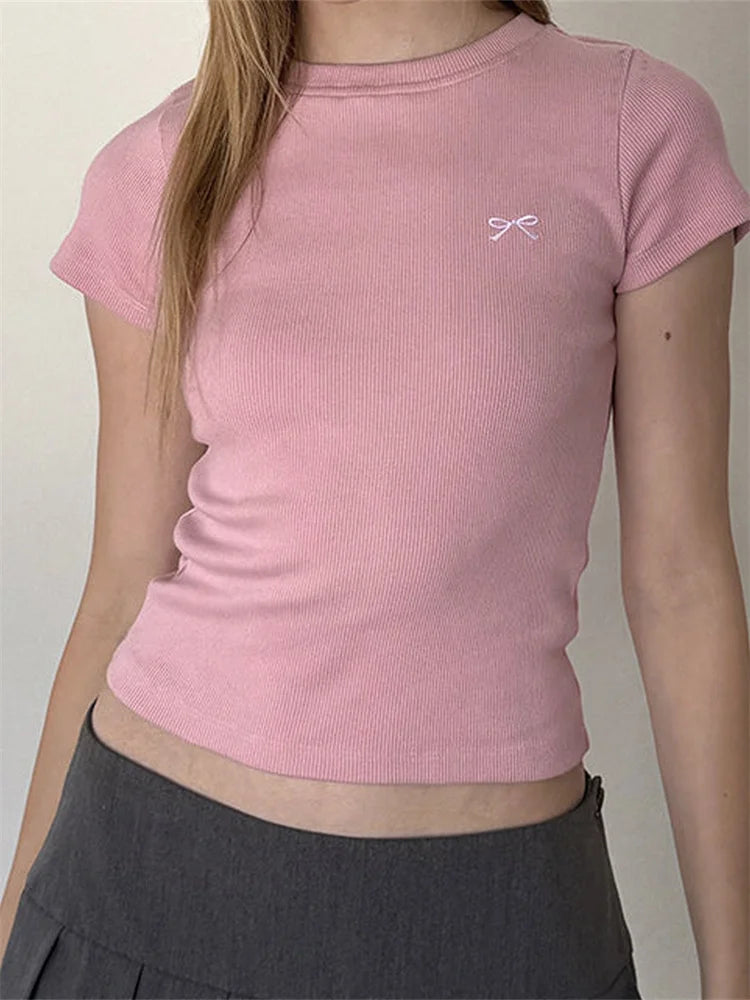 Bow Embroidered Baby Tee