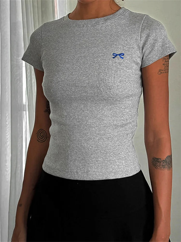 Bow Embroidered Baby Tee