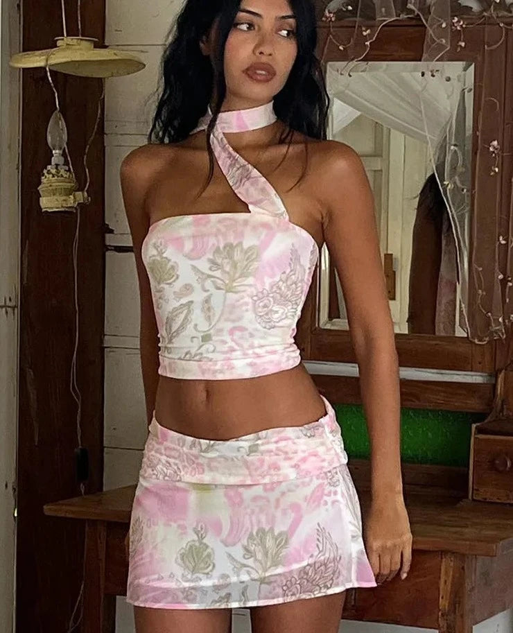 MIA Floral Bandeau and Mini Skirt Set