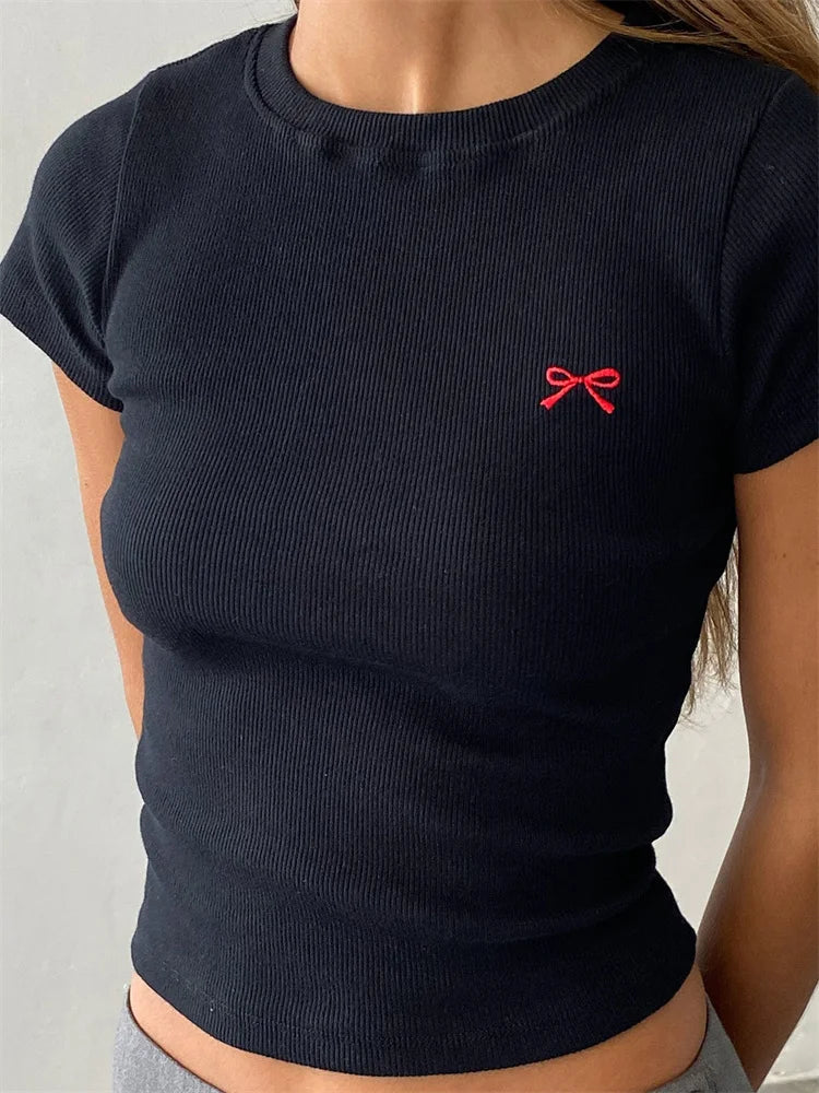 Bow Embroidered Baby Tee