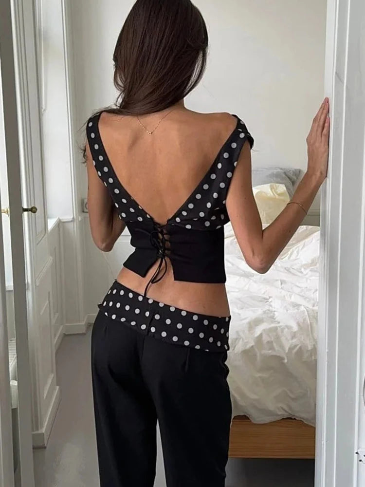 Off Shoulder Polka Dot Backless Top