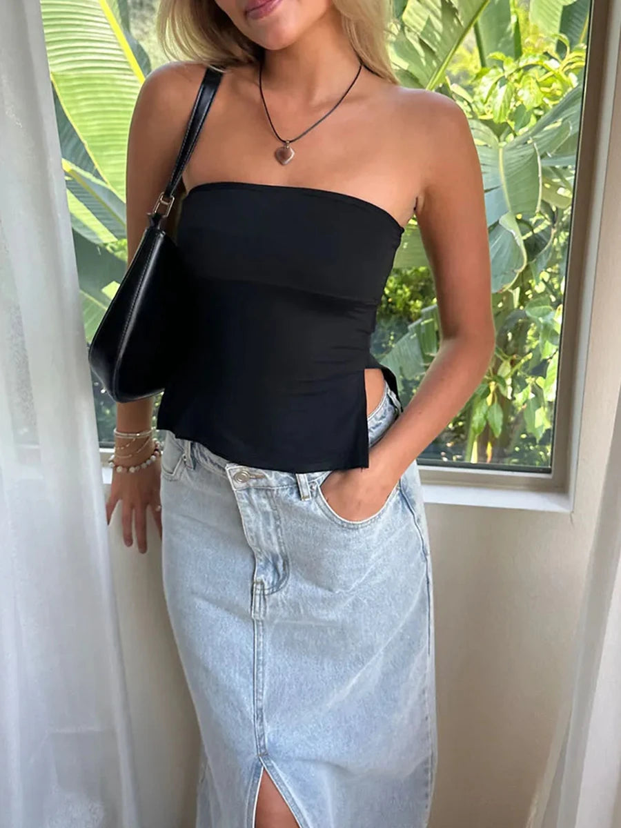 Strapless Side Slit Top