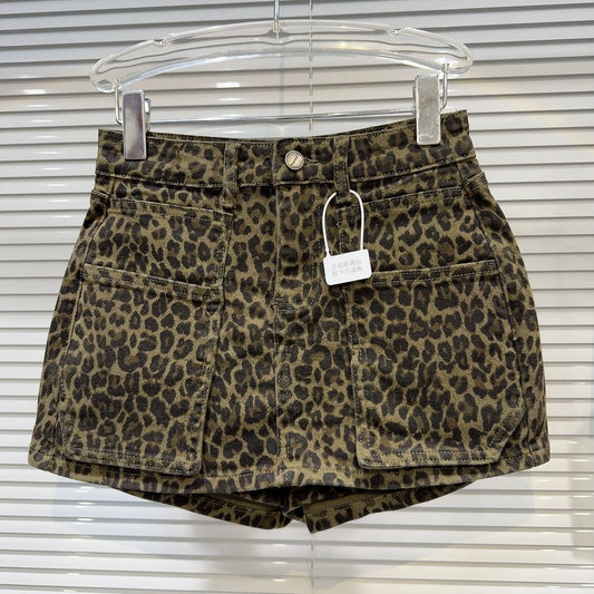 Leopard Print Denim Skort