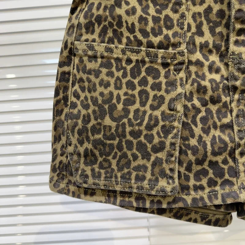 Leopard Print Denim Skort