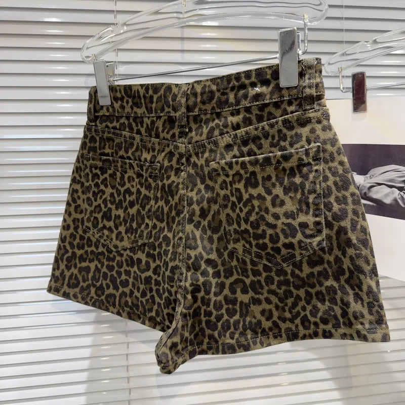 Leopard Print Denim Skort