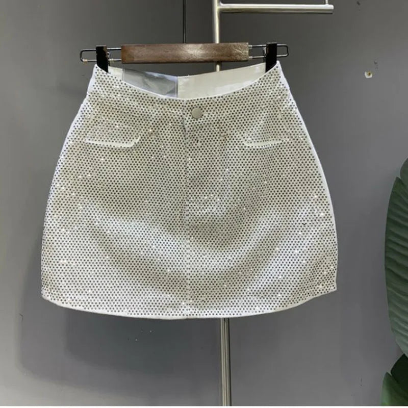 Rhinestone Denim Mini Skirt