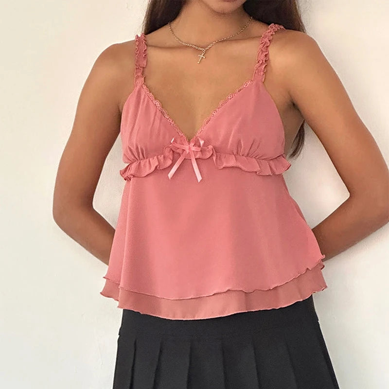 Chiffon Bow Ruffle Top