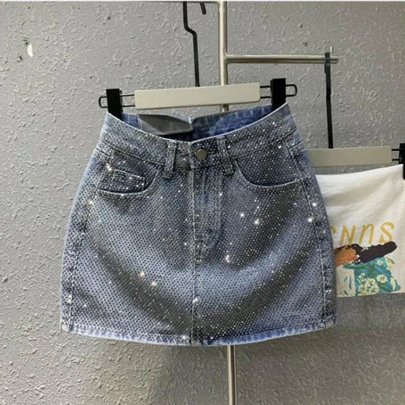 Rhinestone Denim Mini Skirt