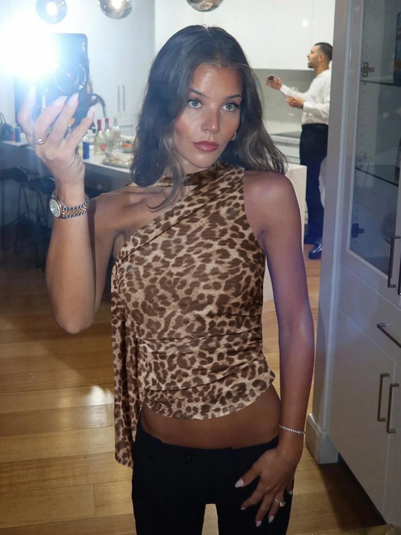 Leopard Print Mesh Halter Top