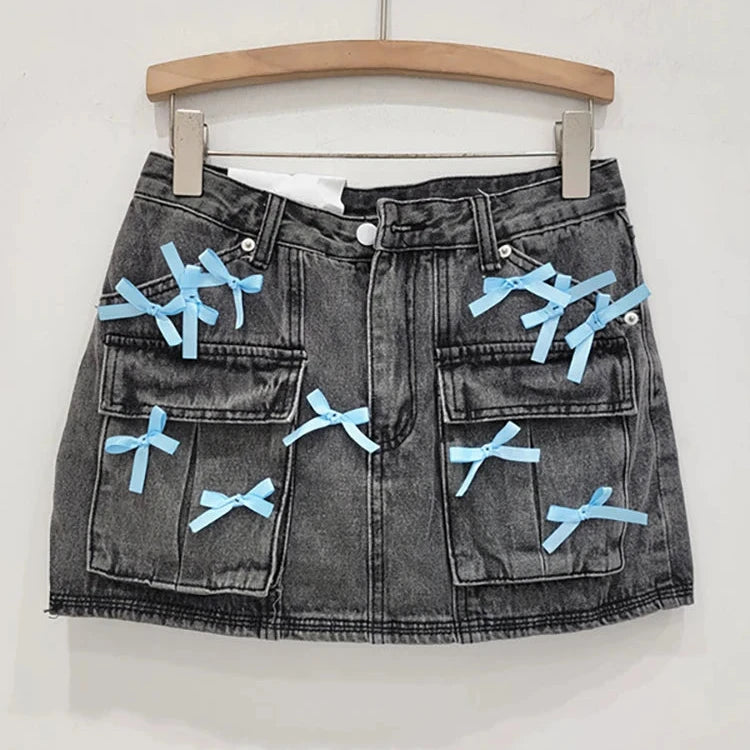 Bow Denim Mini Skirt