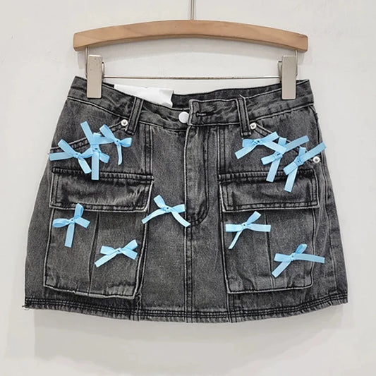 Bow Denim Mini Skirt