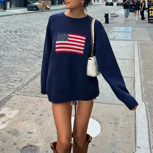 Loose Fit American Flag Sweater