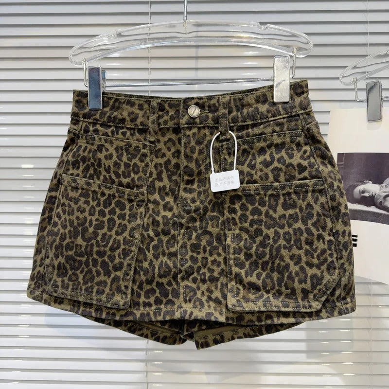 Leopard Print Denim Skort