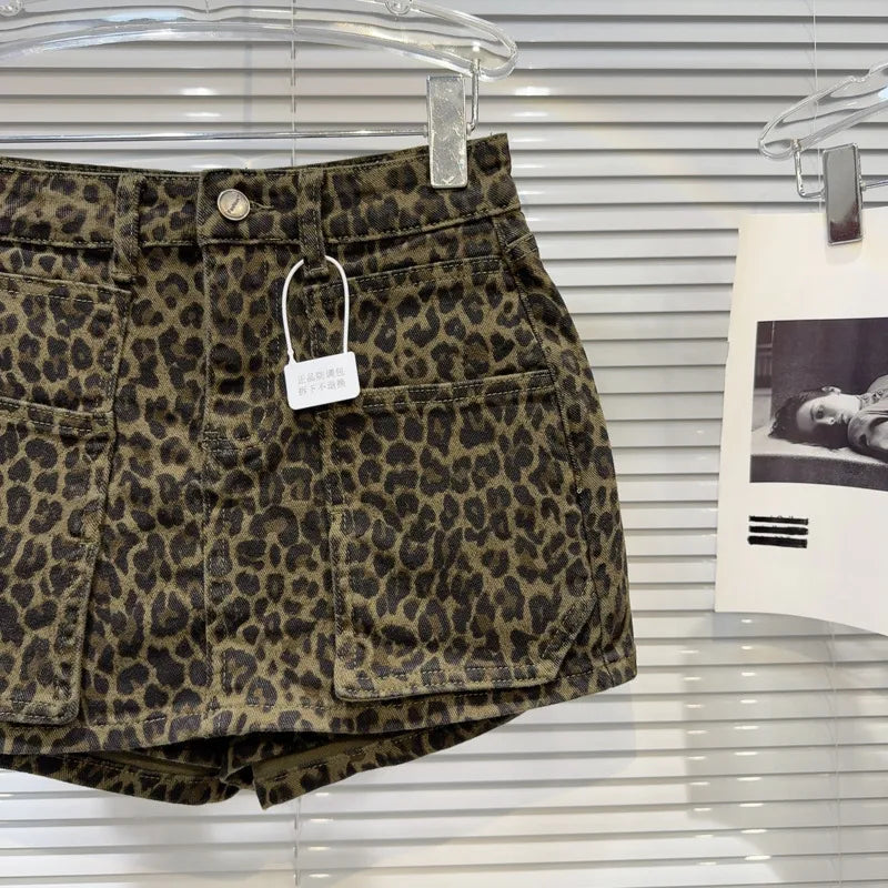 Leopard Print Denim Skort