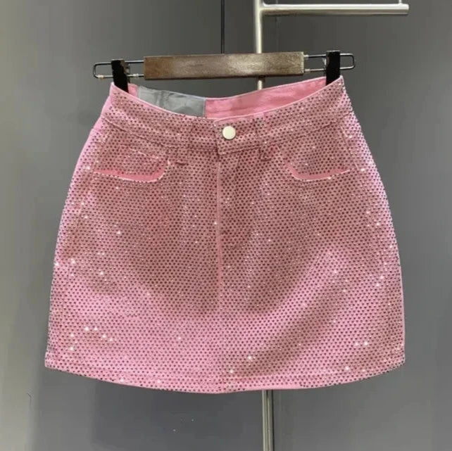 Rhinestone Denim Mini Skirt