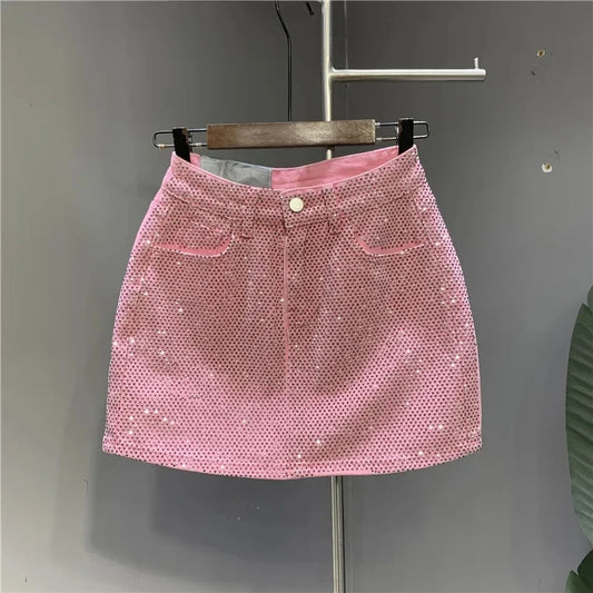 Rhinestone Denim Mini Skirt