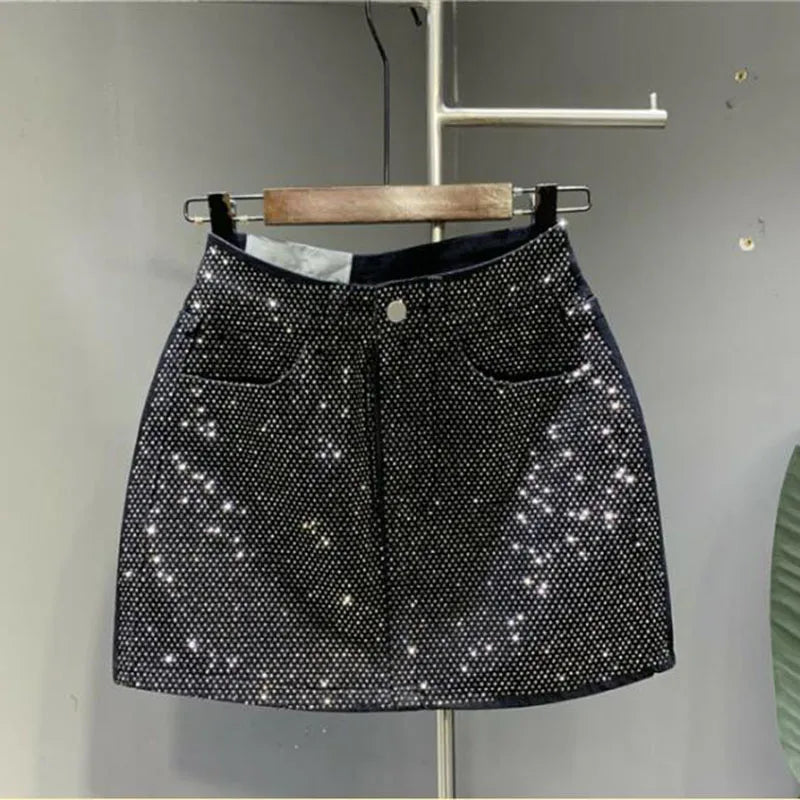 Rhinestone Denim Mini Skirt